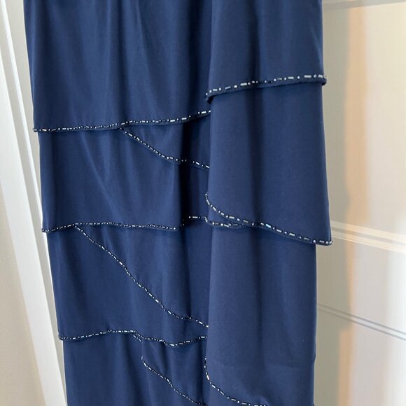 PATRA Navy Jersey Sleeveless Tiered Beaded Formal Evening Gown, Size 24W - Picture 8 of 12